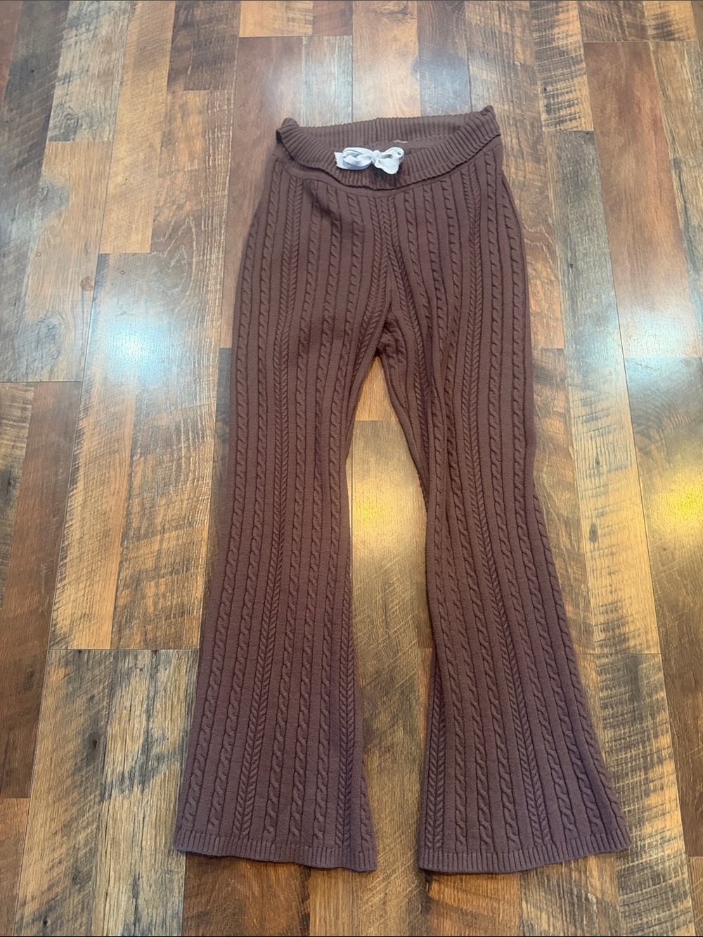 Knit Cable Flare Pants - Brown L (BK3)
